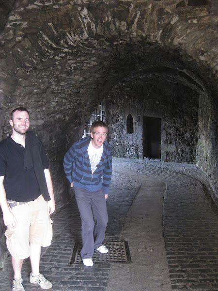 Joe and Sean inside a tunnel at Stirling Castle.