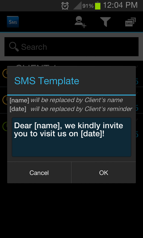 Clients SMS Reminder Screen 3