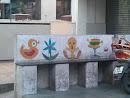 Bench And Creative Wall Art Graffiti