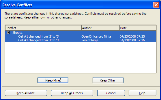OpenOffice.org Calc 3.0: Resolve Conflicts