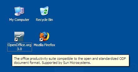OpenOffice.org 3.0 desktop shortcut on Windows XP desktop.  You can create the desktop shortcut icon later too.