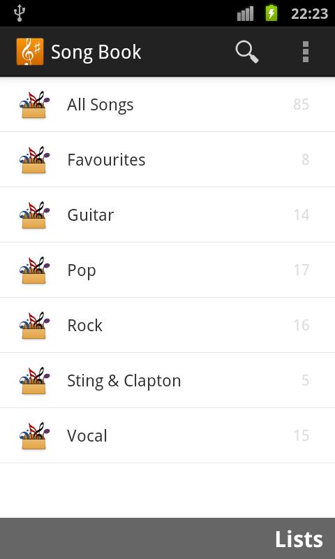Android application Song Book screenshort