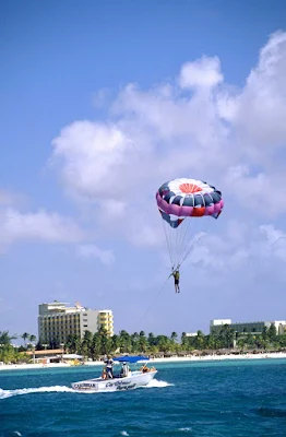 Parasailing above Aruba.