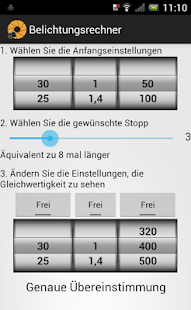 Android-Anwendung Exposure calculator Screenshot
