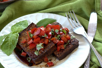 Balsamic Tofu Steaks with Sautéed Red Peppers and Basil