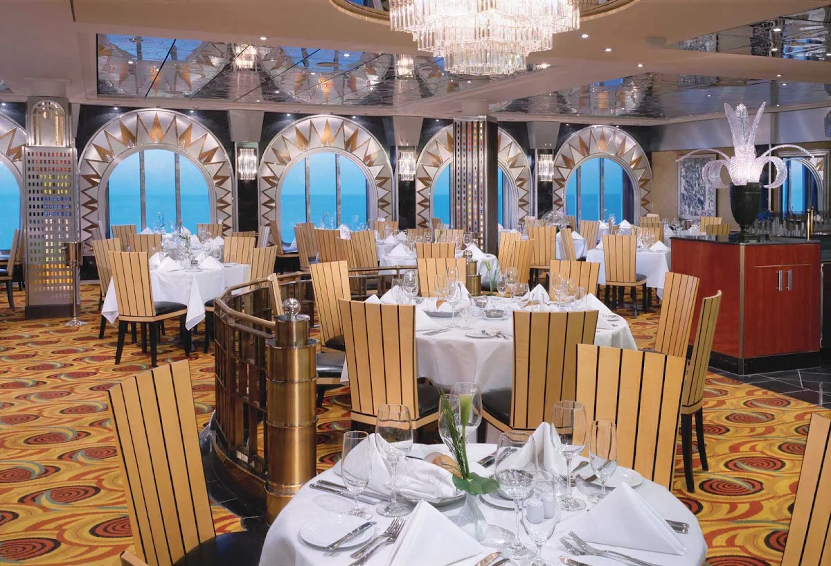 Norwegian-Pride-Of-America-Dining-Skyline -  Experience Manhattan in the 1930s when you dine at Norwegian Cruise Line's Pride of America's Skyline Main Dining Room, decked out in art deco furnishings.