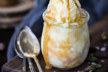 Smoked Cardamom Ice Cream with Salty Honey Caramel Swirl