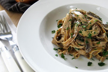 Homemade Porcini Fettuccini with Creamy Wild Mushroom Sauce