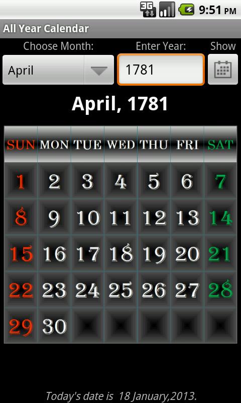 All Year Calendar Screen 1