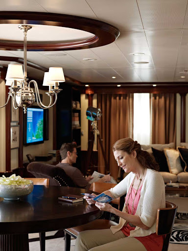 Oceania_Suite_Living-2-3 - The living room in the Oceania Suite aboard Oceania Marina is designed with comfort and quietude in mind.