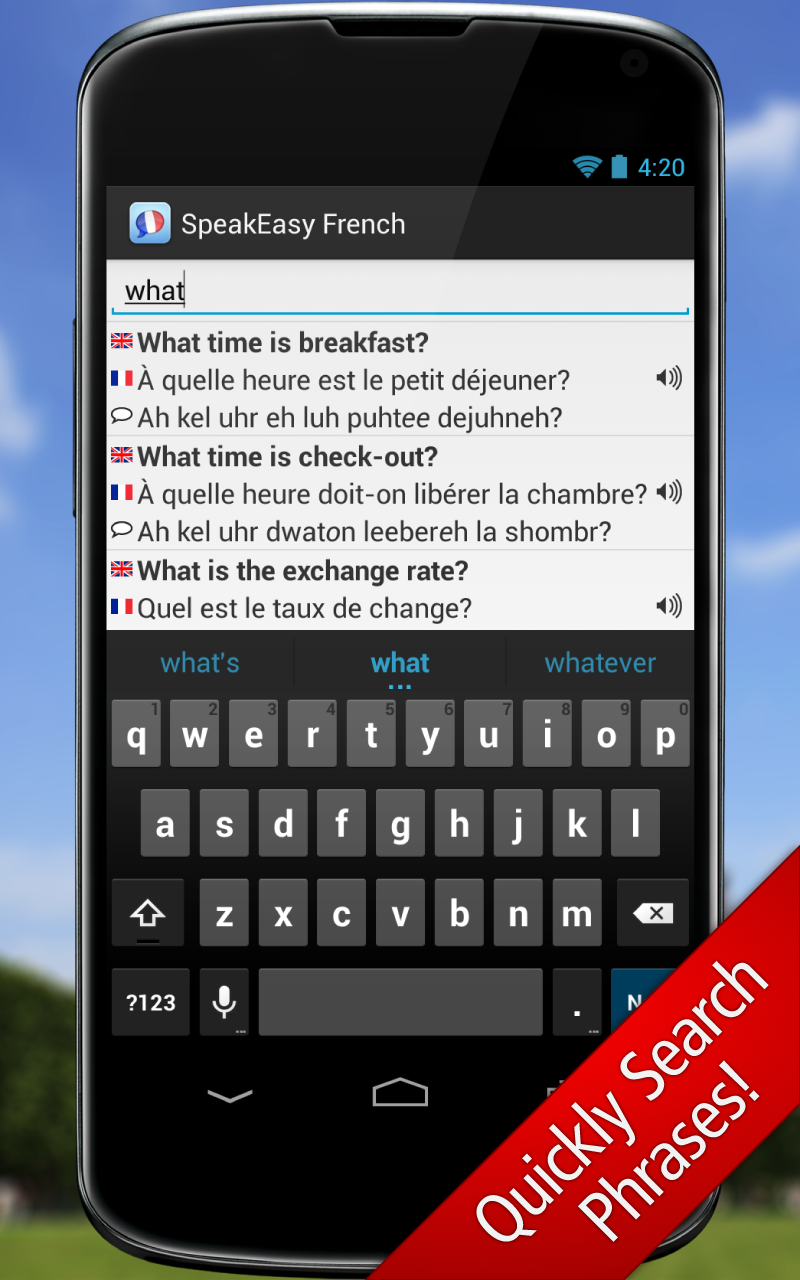 SpeakEasy French ~ Phrasebook Screen 2