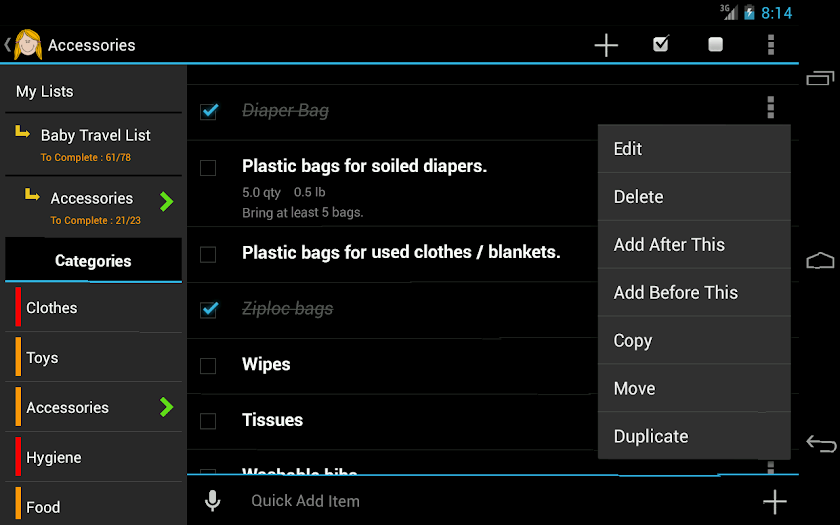Baby Travel Planner Screen 2