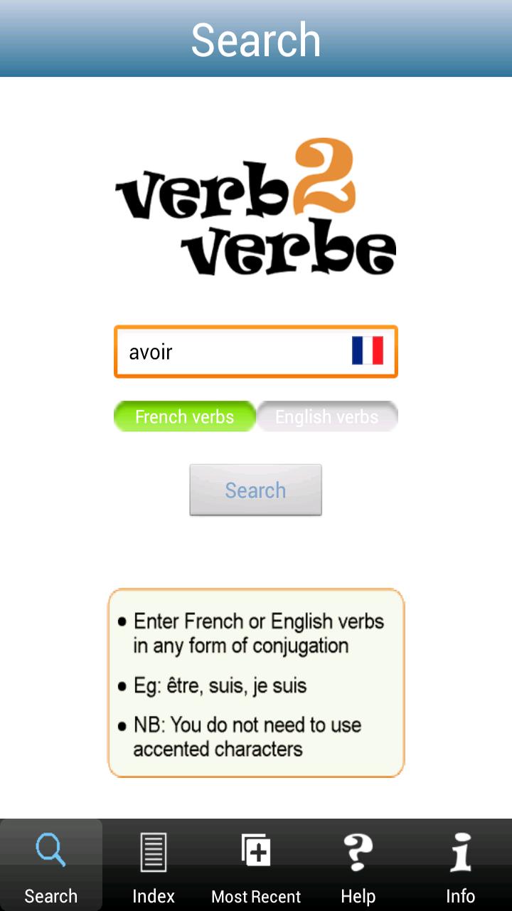 French/English Verb Conjugator Screen 1