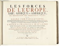 Titelpagina voor het prentwerk: Les Forces de l'Europe, Asie, Afrique et Amerique (...) Comme aussi les Cartes des Côtes de France et d'Espagne (deel XII), 1726