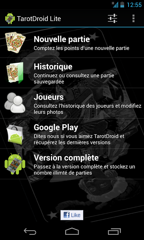 Android application TarotDroid (Points counter) screenshort