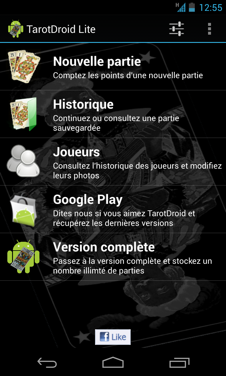TarotDroid (Points counter) Screen 1