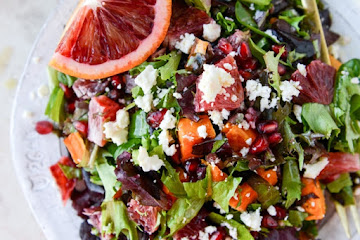 Winter Chopped Salad with Roasted Sweet Potato and Blood Orange Vinaigrette