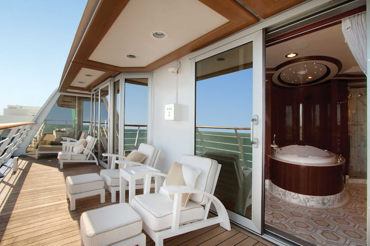 Revel in the view from your own private balcony when you stay in the Owners Suite aboard Oceania Marina.