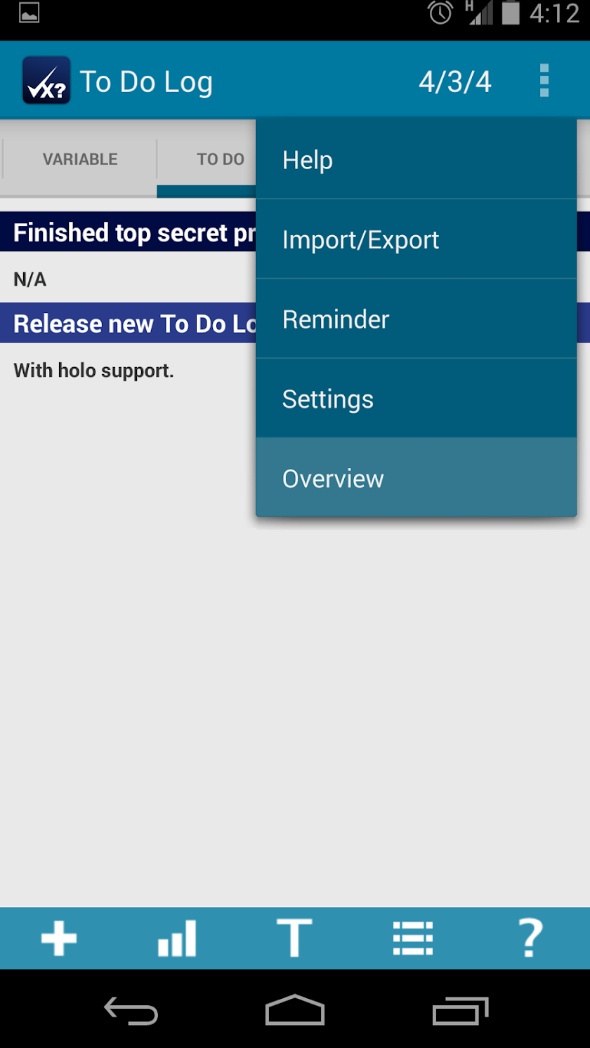 To Do Log Screen 3