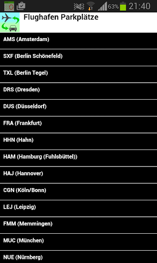 Flughafen Parken Verzeichnis