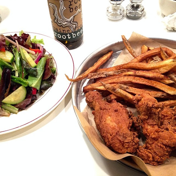 Gluten Free Fried Chicken & Fries, with a Garden Salad.  (Photo credit: jameeelizabeth on Instagram)