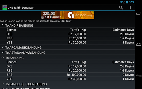 JNE Tariff - Denpasar Screenshots 1