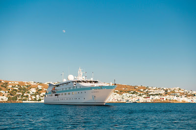 Tere Moana anchored off Mykonos, Greece.