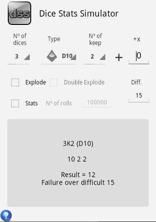 DSS Dice Stats Simulator