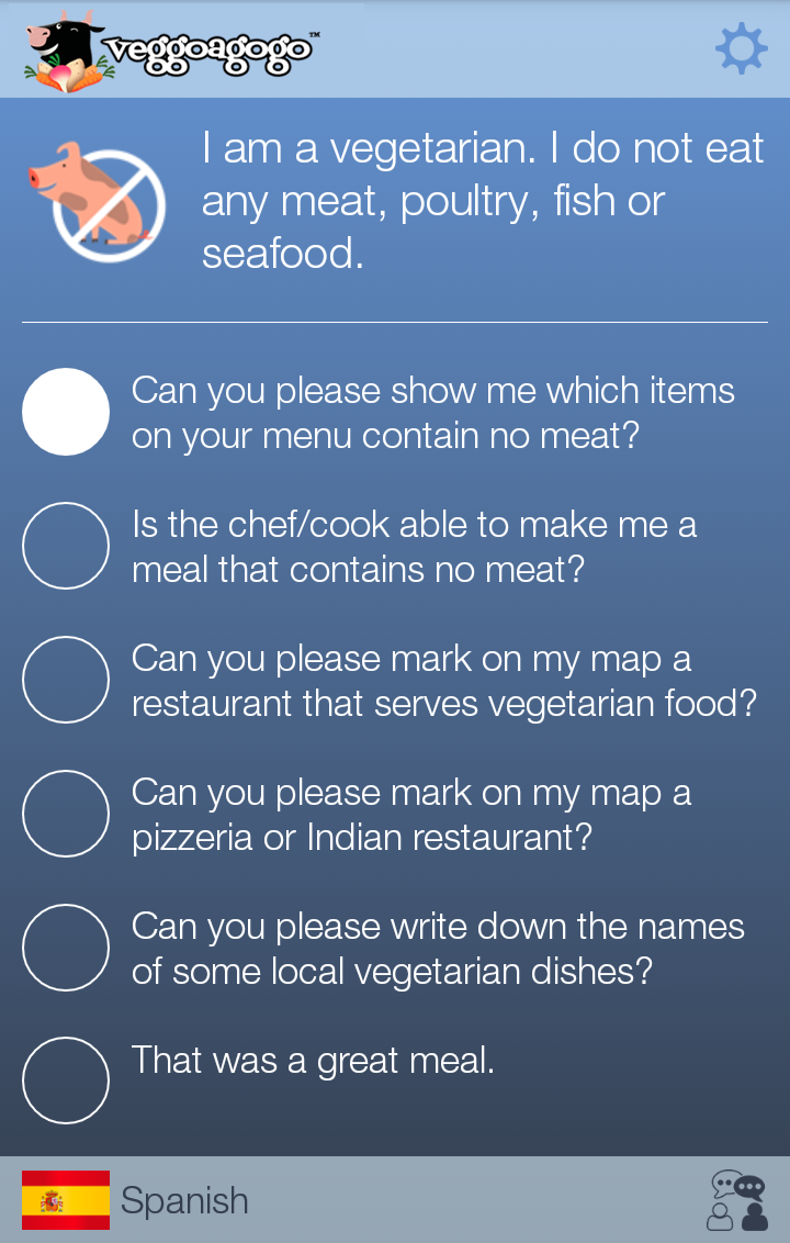 Vegetarian Travel Translator Screen 2