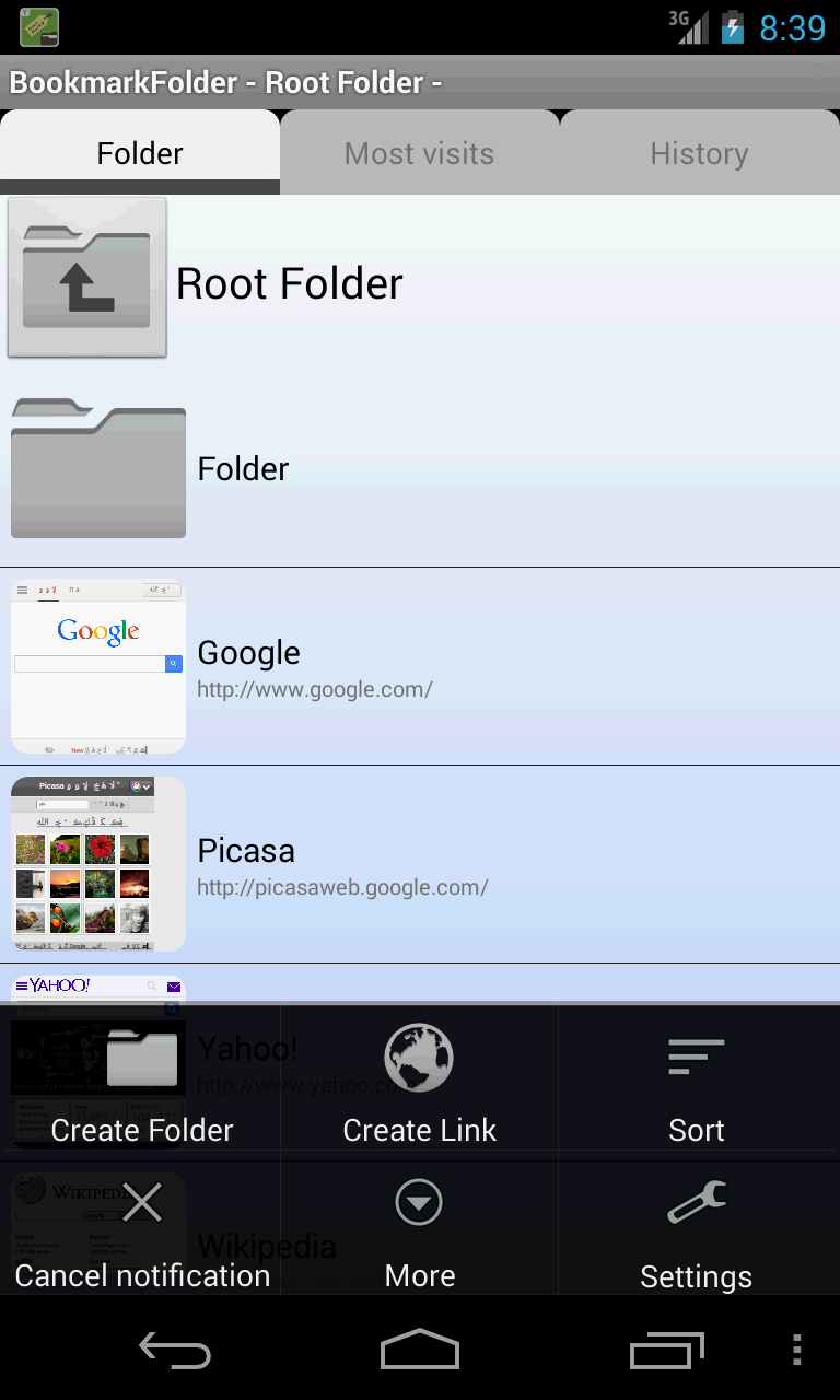 Android application Bookmark Folder (Key) screenshort
