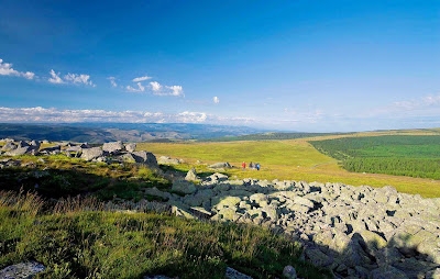 Hiking on the summit Finiels Finiels, the highest point in the Mount Lozère mountain range in  the Languedoc-Roussillon region of southern France.  