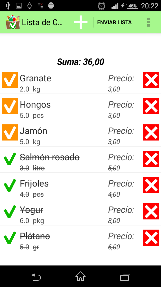 Android application Shopping List Pro screenshort