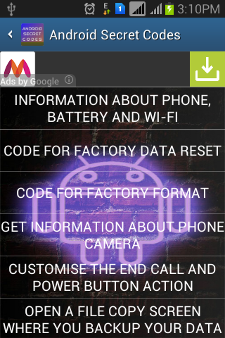 Secret Android Codes