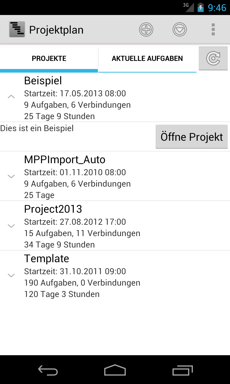 Android application Project Schedule screenshort