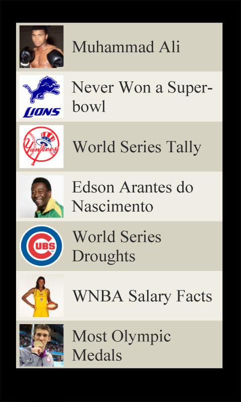 Sports Lists Screen 3