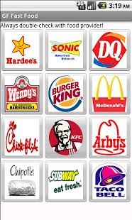 Android application Gluten Free Fast Food screenshot