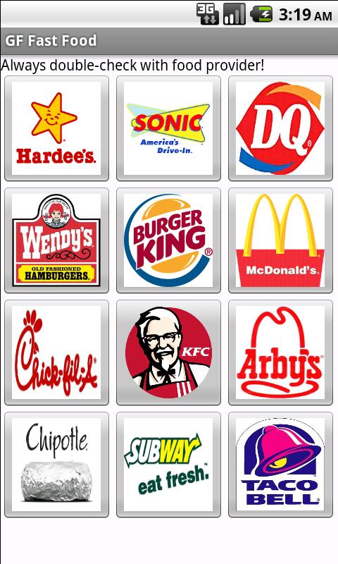 Gluten Free Fast Food Screen 1