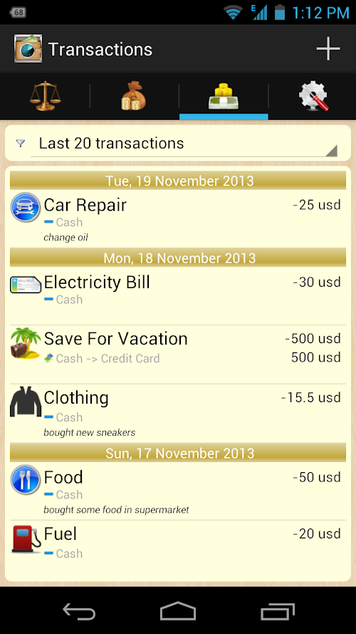 Android application My Money Tracker screenshot