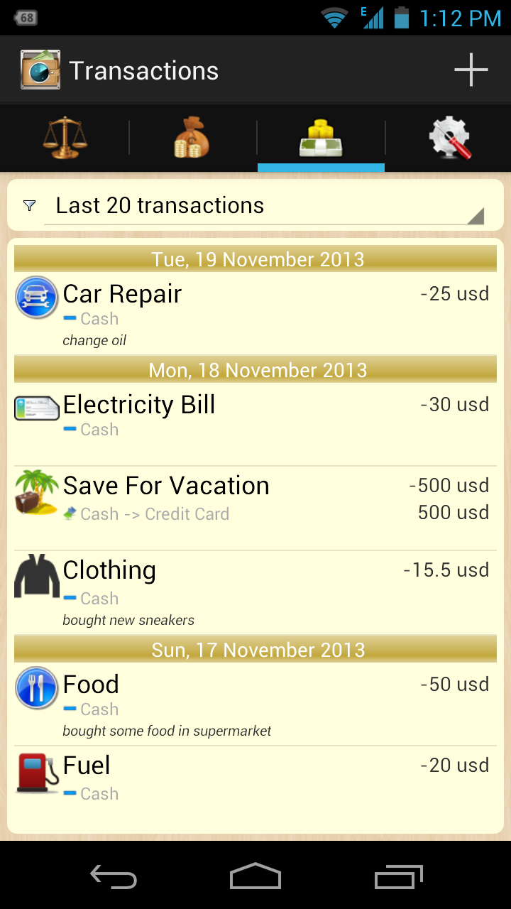 My Money Tracker Screen 1