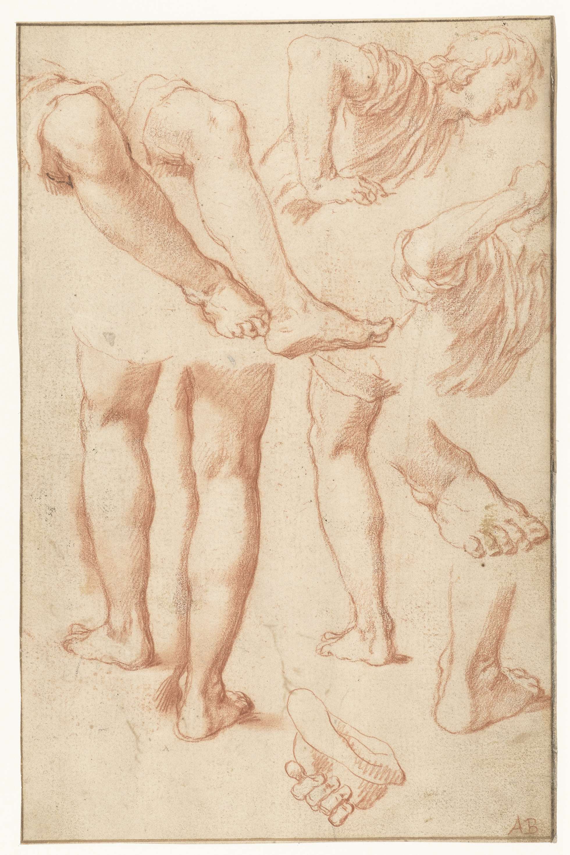 Study of legs, feet, and a young man leaning