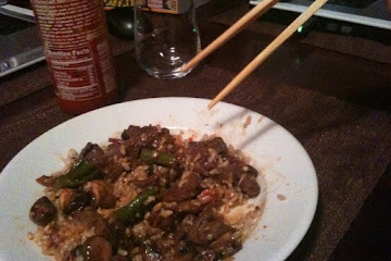 Beef Stir Fry with Mushrooms, Baby Broccoli, Baby Chard and Ramps