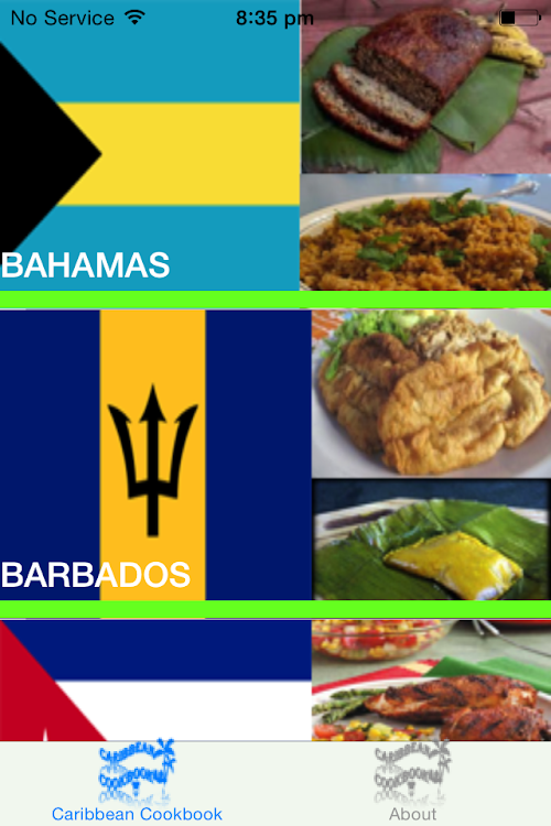 Android application Caribbean Cookbook screenshort