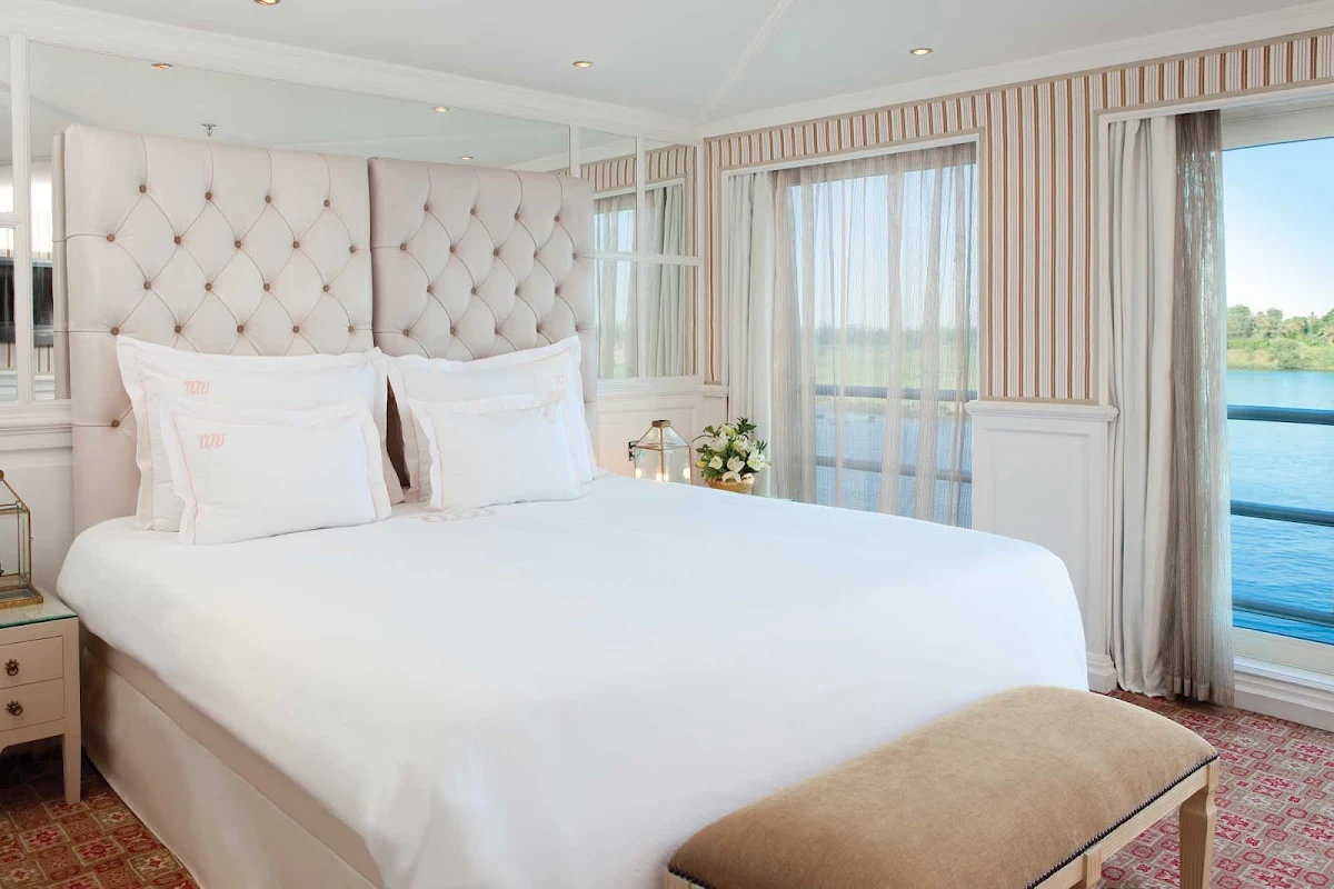 Uniworld-River-Tosca-Suite - Wake up to expansive vistas of the Egyptian Nile from the comfort and privacy of your suite aboard Uniworld's River Tosca. 