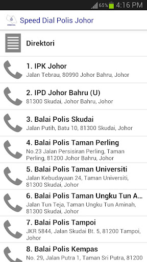 Speed Dial Polis Johor