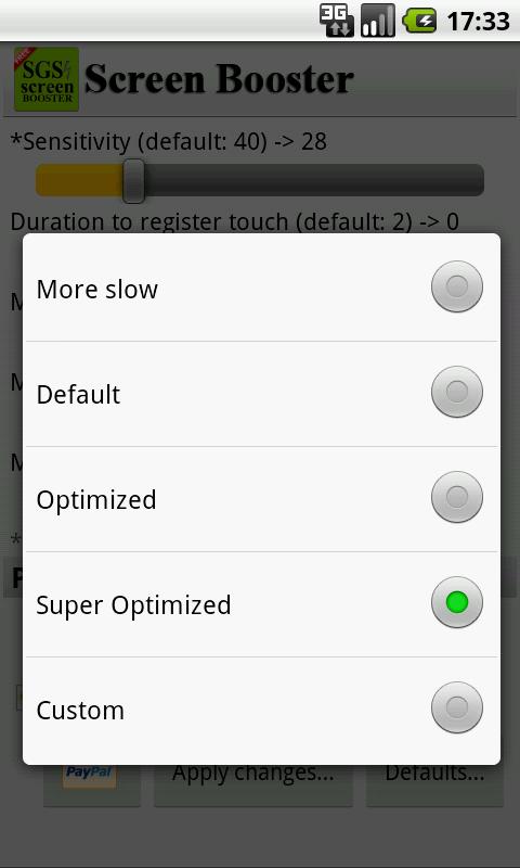 SGS Touchscreen Booster - screenshot