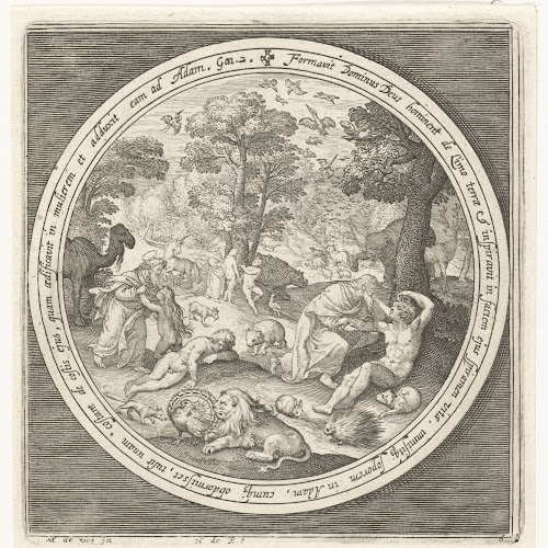 Zesde dag van schepping God schept