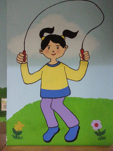 Double Ponytails Girl Skipping Rope Painting