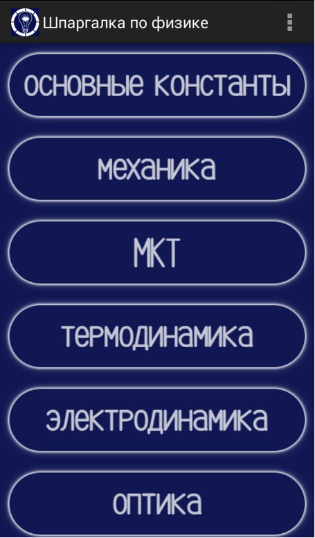 Android application Шпаргалка по физике screenshort