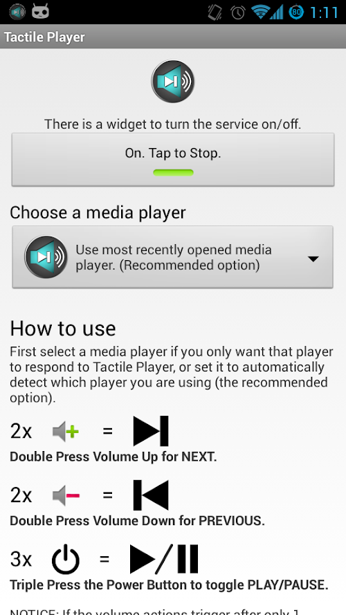 Android application Tactile Player - Music Control screenshort