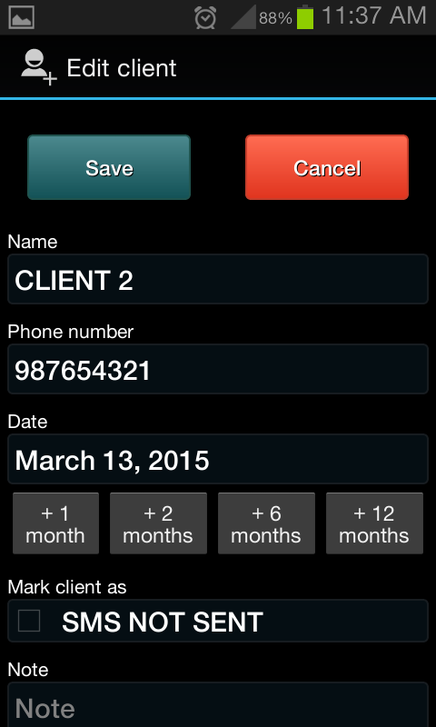 Clients SMS Reminder Screen 2